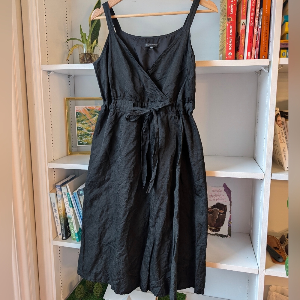 Eileen Fisher Women's Wrap Dress Midi Black Sz 4 Feminine Quiet Luxury Old Money - Picture 4 of 11